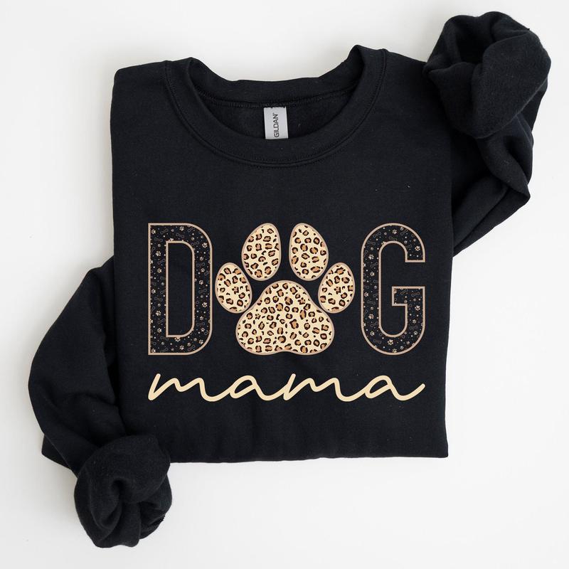 Dog Mama, Leopard Print Sweatshirt, Mother's Day Gift Casual Comfort Womenswear ComfortableÂ Graphic