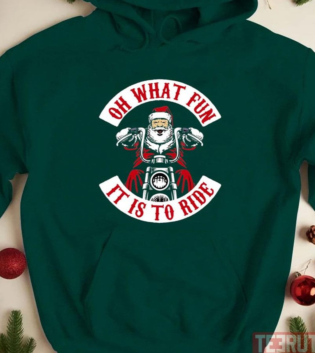 Oh What Fun Santa On Motorcycle Unisex Sweatshirt