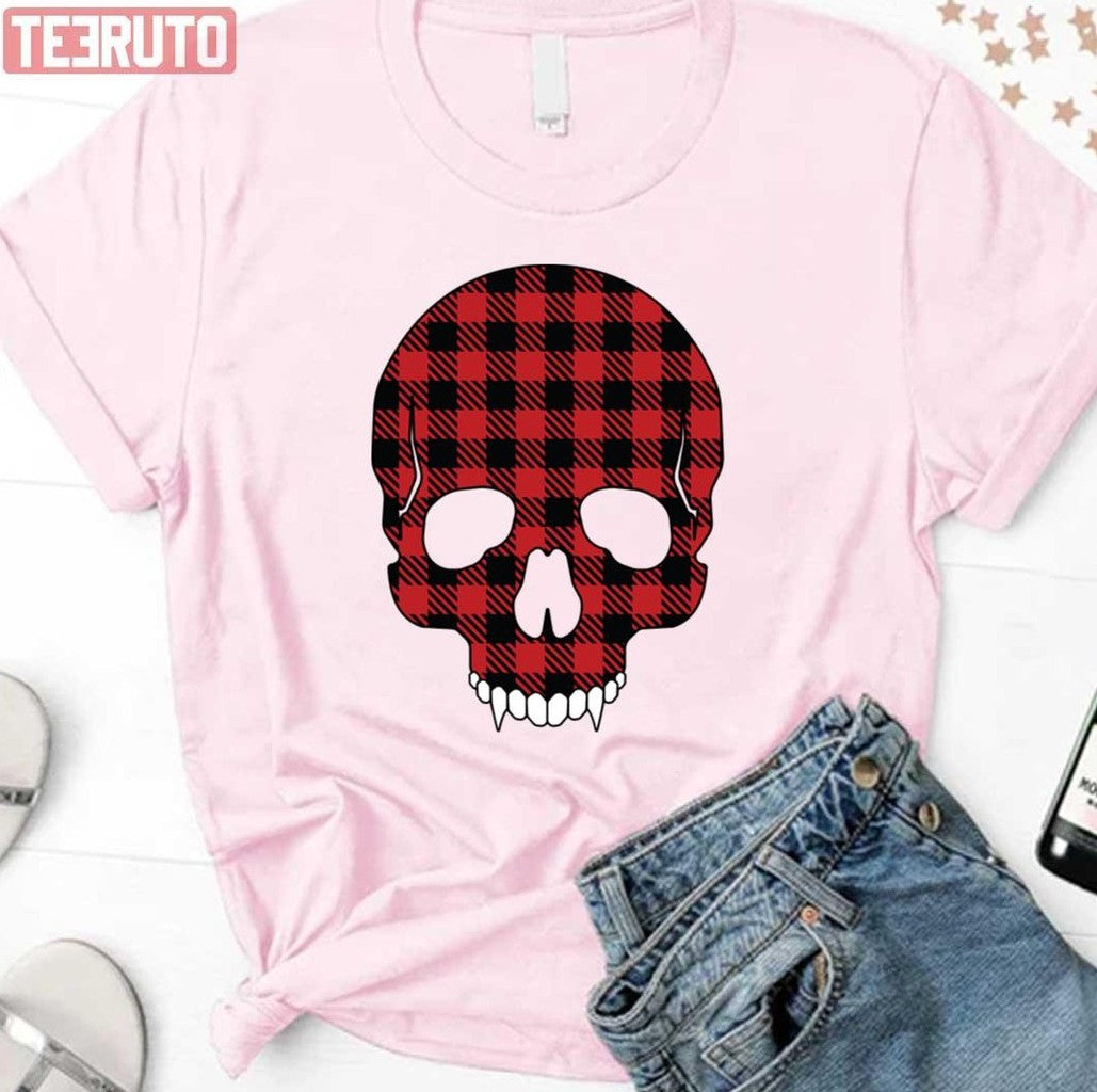 Patterned Vampire Skull Buffalo Plaid Spooky Halloween Unisex Sweatshirt