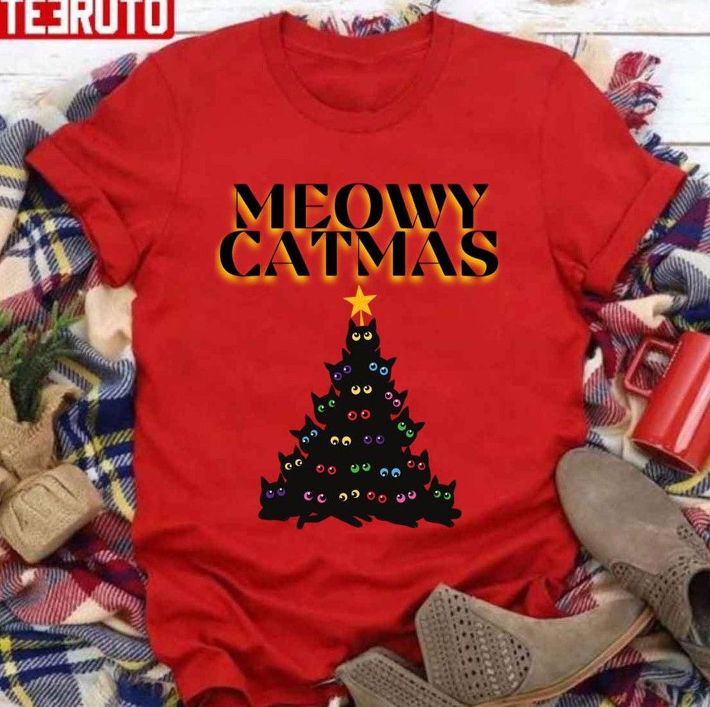 Black Christmas Tree Christmas Meowy Catmas Unisex Sweatshirt