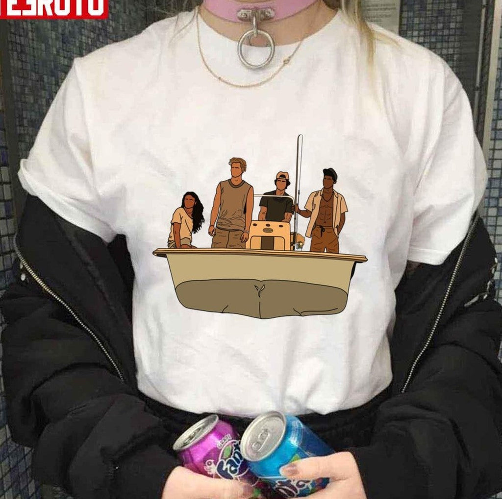 Pogues Kiara Jj John B &amp; Pope In Black Outline Outer Banks Unisex T-Shirt