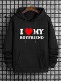 Men's Heart Print Drawstring Hoodie with Pocket, Casual Long Sleeve Sweatshirt for Men's Fall & Winter, Daily Valentine's Day WearÂ 