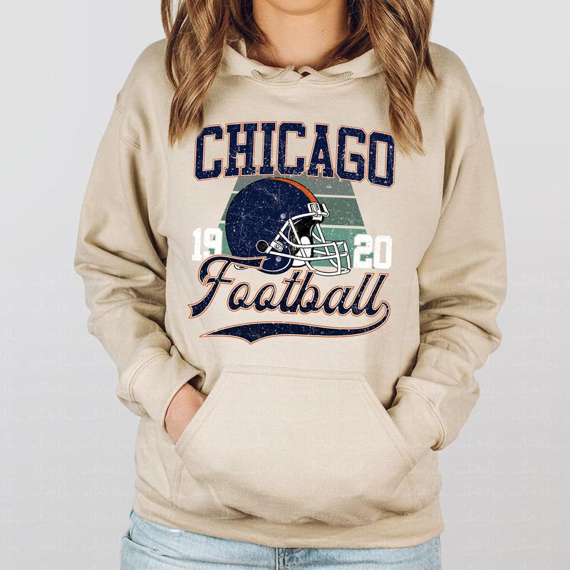 Chicago Vintage Football Hoodie, Classic Sports Gift for Fans, Unisex Vintage Wear, Football Style Collection, Comfort Hoodie, Pullover