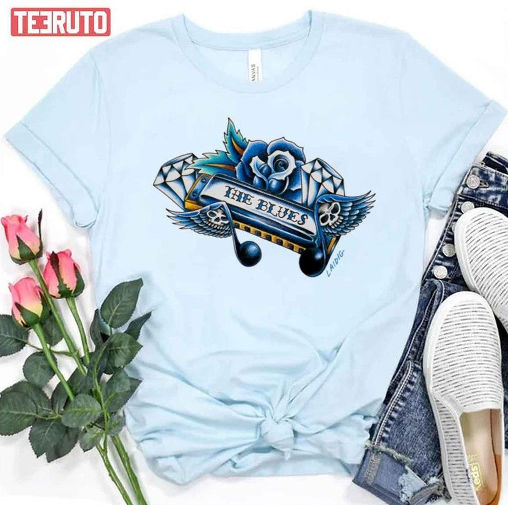 The Blues Harmonica Flash Art Unisex T-Shirt