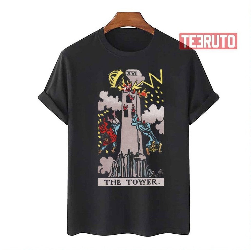Tarot The Tower Black Background Only Unisex T-Shirt