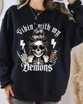 Vibin' with my Demons Coffee Skeleton Sweatshirt