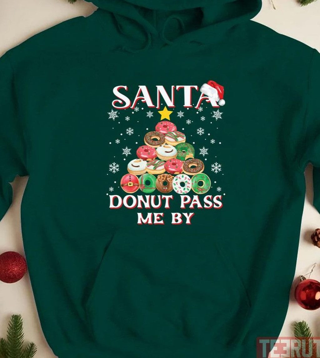 Santa Donut Pass Me By Funny Cute Christmas Tree Unisex T-Shirt