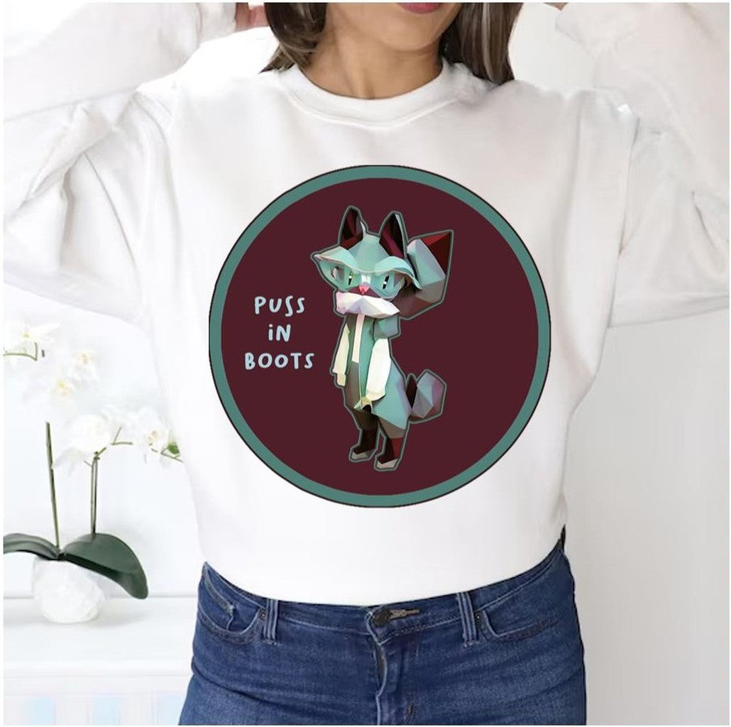 Round Design Puss In Boots Cartoon Unisex Sweatshirt