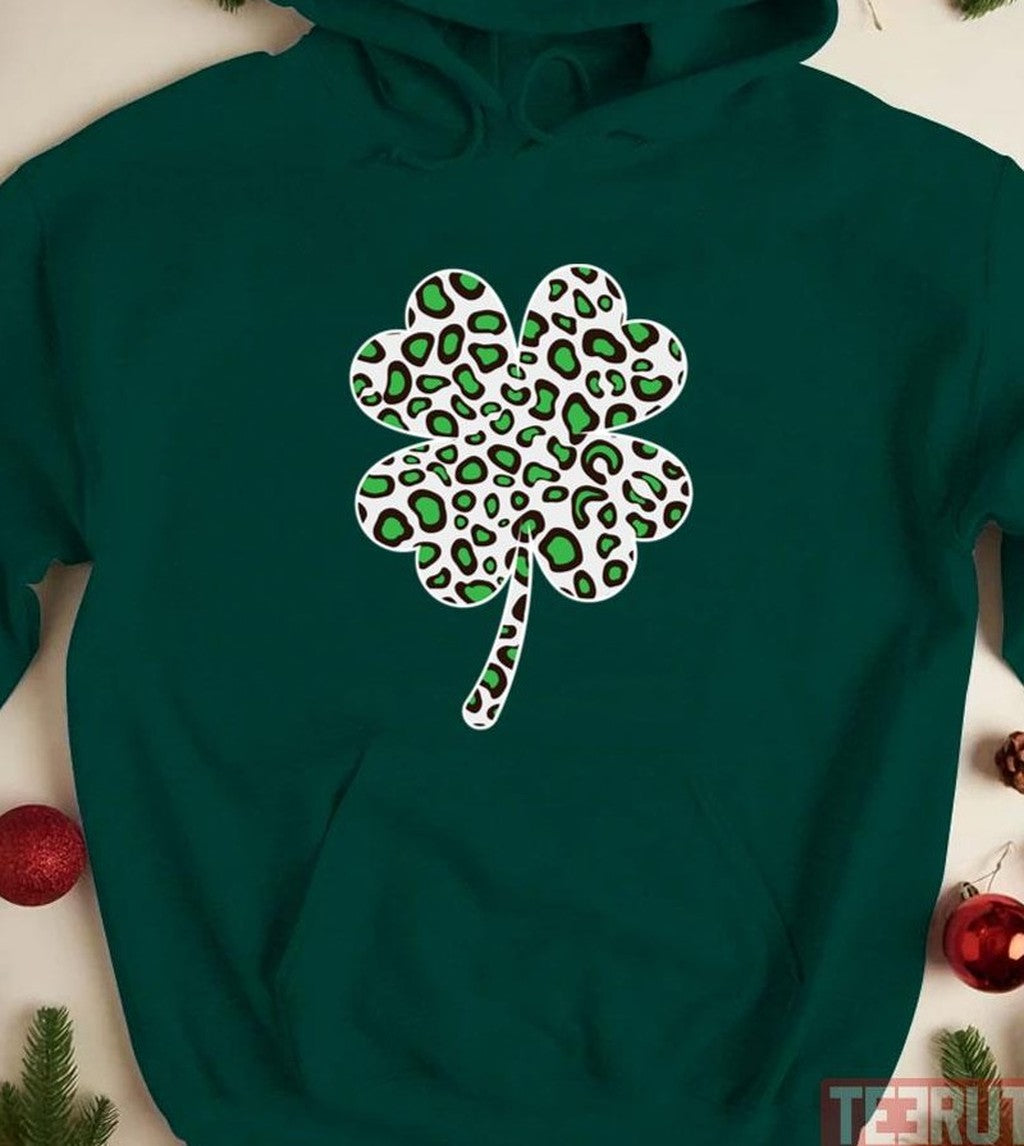 Shamrock Leopard Print St Patricks Day Unisex Hoodie