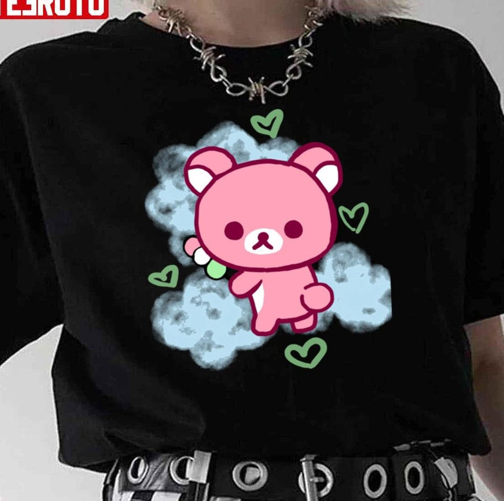 Pink Korilakkuma With Blue Clouds Unisex T-Shirt