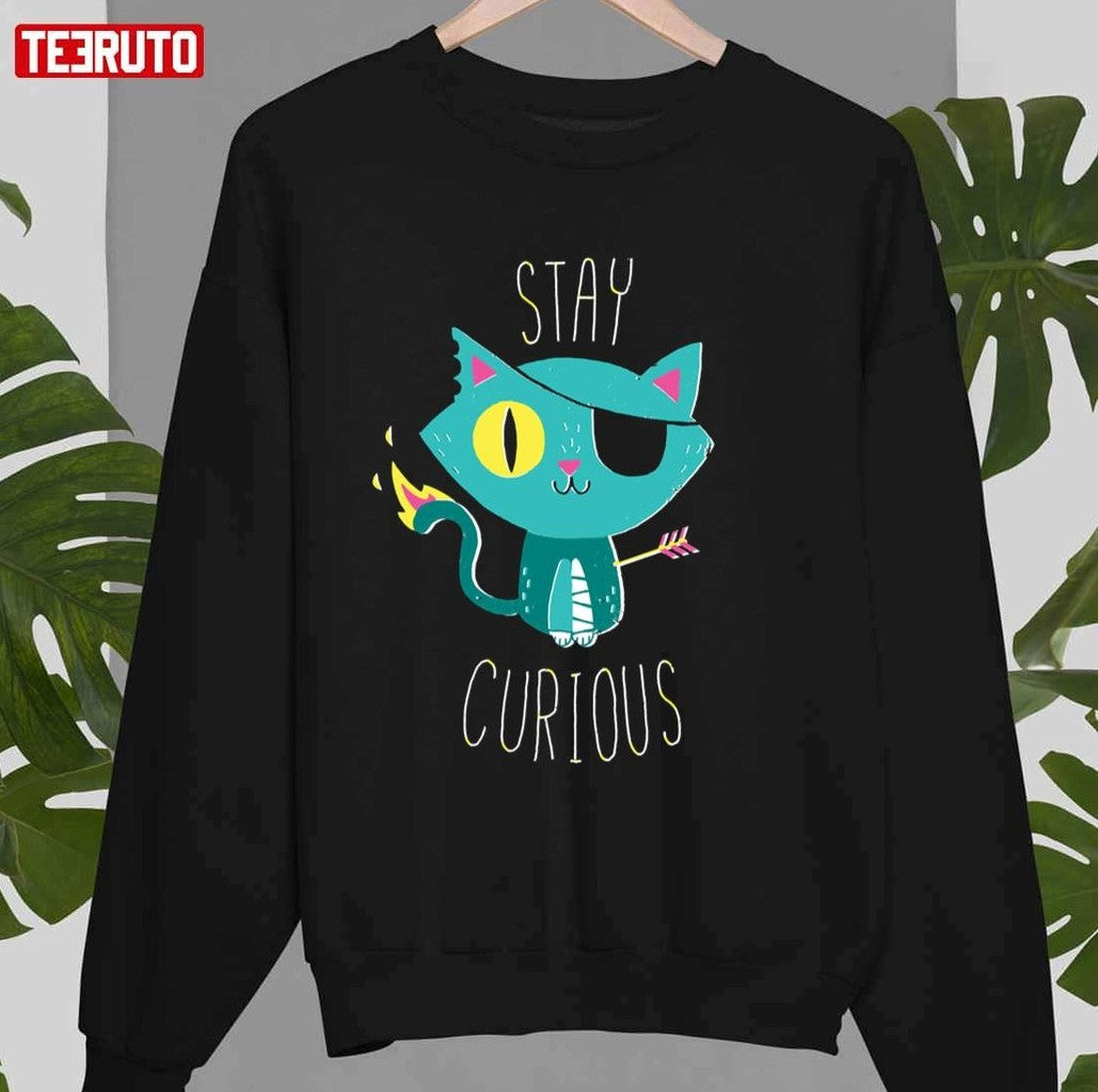 Stay Curious Funny One Eye Cat Halloween Unisex Sweatshirt