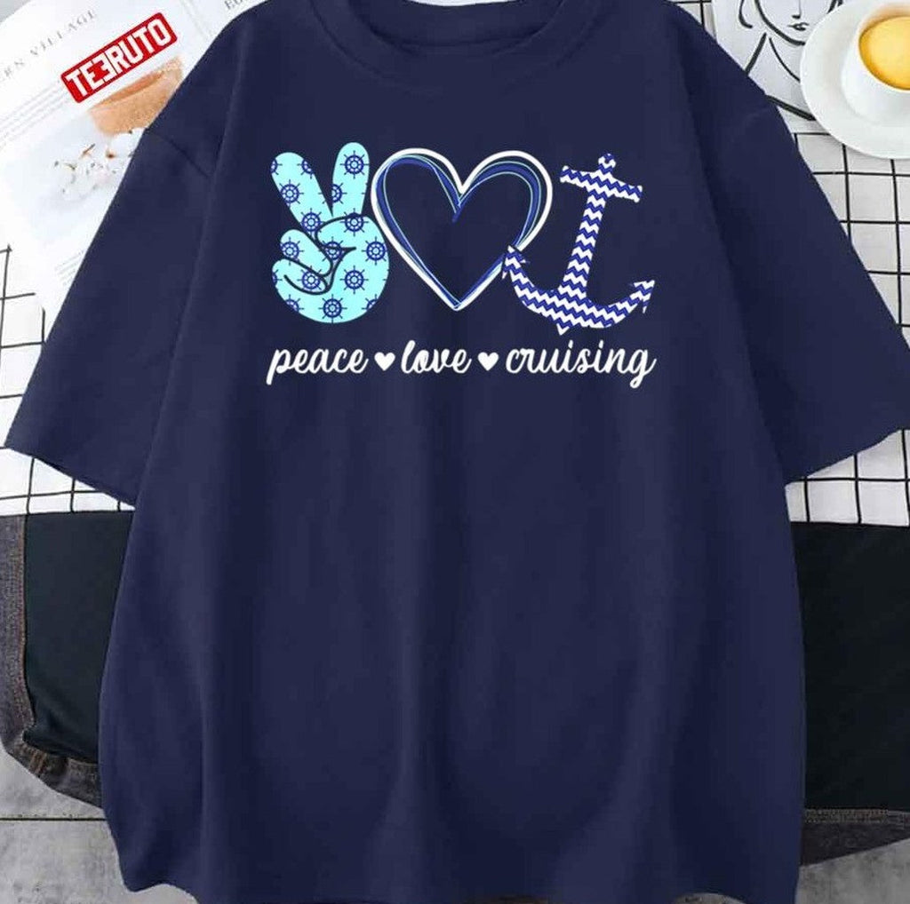 Peace Love Cruising Ship Hippie Art Unisex T-Shirt