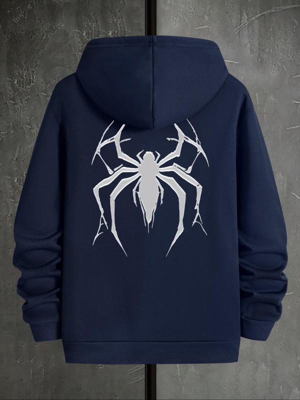 Men's Spider Print Hoodie, Casual Regular Fit Sweatshirt, Drawstring Pocket for Men's Daily Wear, Spring & Fall Outdoor FashionÂ 