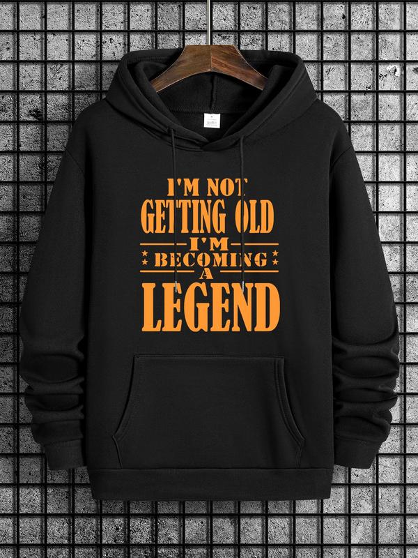 Unisex Men's Slogan Print Essentials Hoodie, Fashion Casual Drop Shoulder Sweatshirt with Pockets, Men's Wear for Daily Spring FashionÂ 