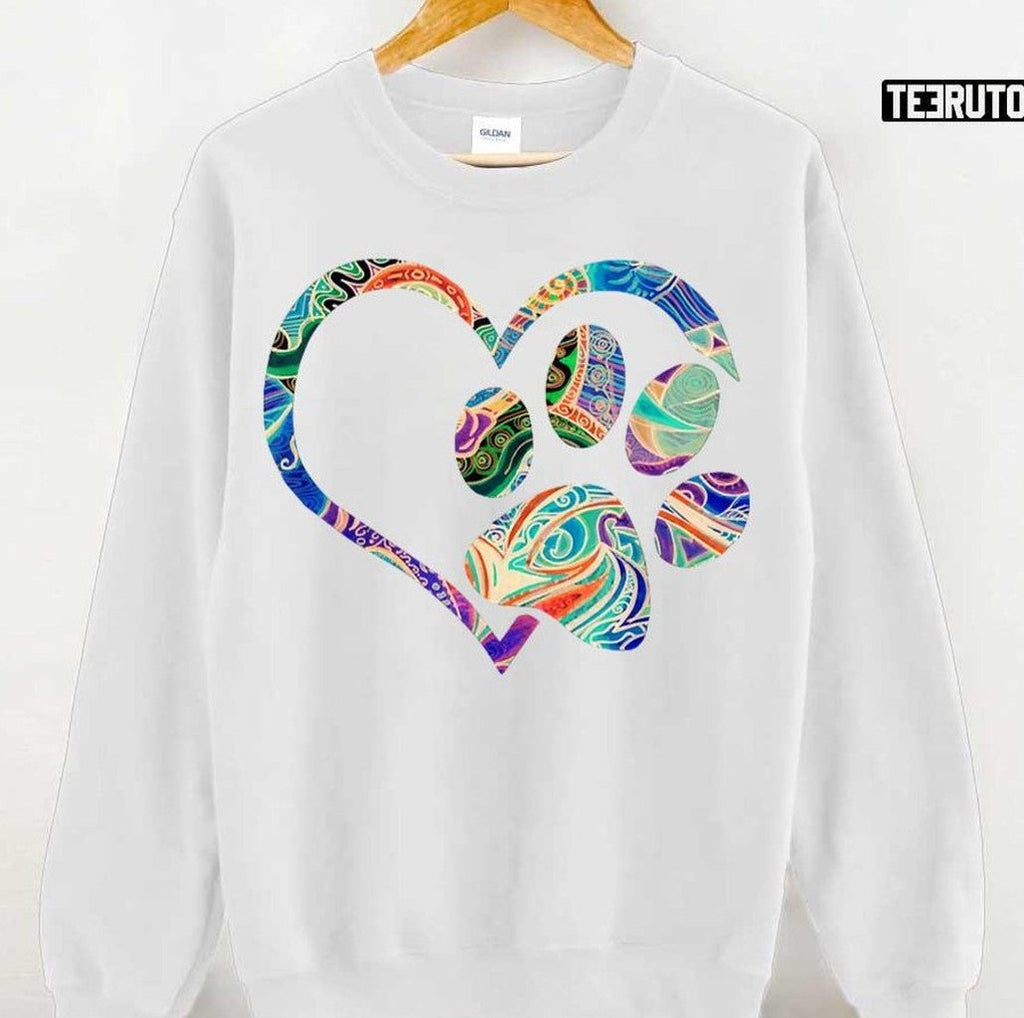 Pawprint Tie Dye Rainbow Inspired Dog Paw Print Gift Unisex T-shirt
