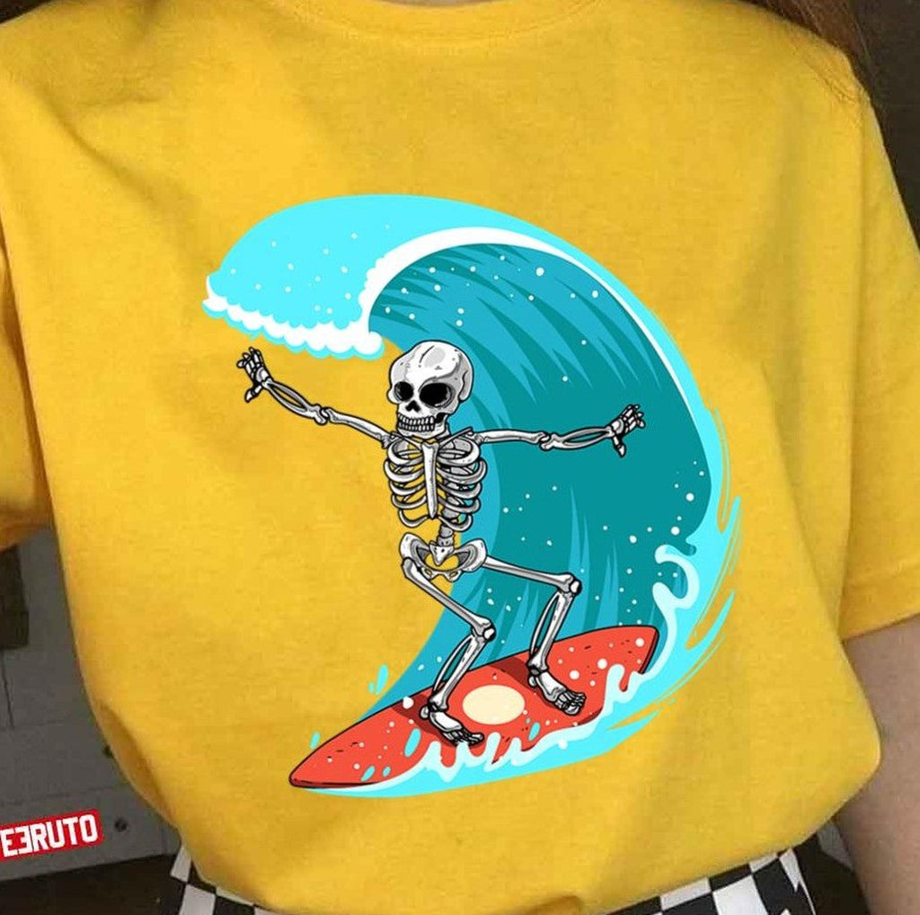 Skeleton Surfer Halloween Funny Wave Surfing Surf Costume Unisex T-shirt