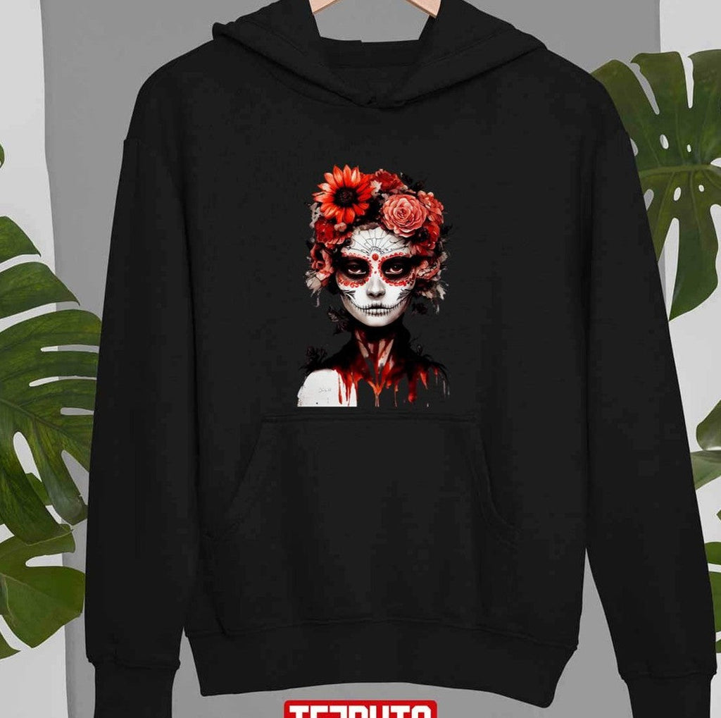 Red Catrina Day Of The Dead Flower Mexico Unisex T-shirt