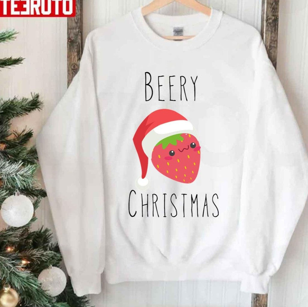 Puns Strawberry Pun Merry Funny Christmas Unisex Sweatshirt