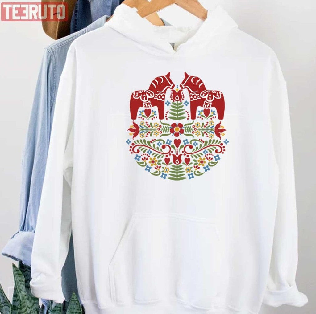 Scandinavian Dala Horse Swedish Folk Art Unisex Sweatshirt
