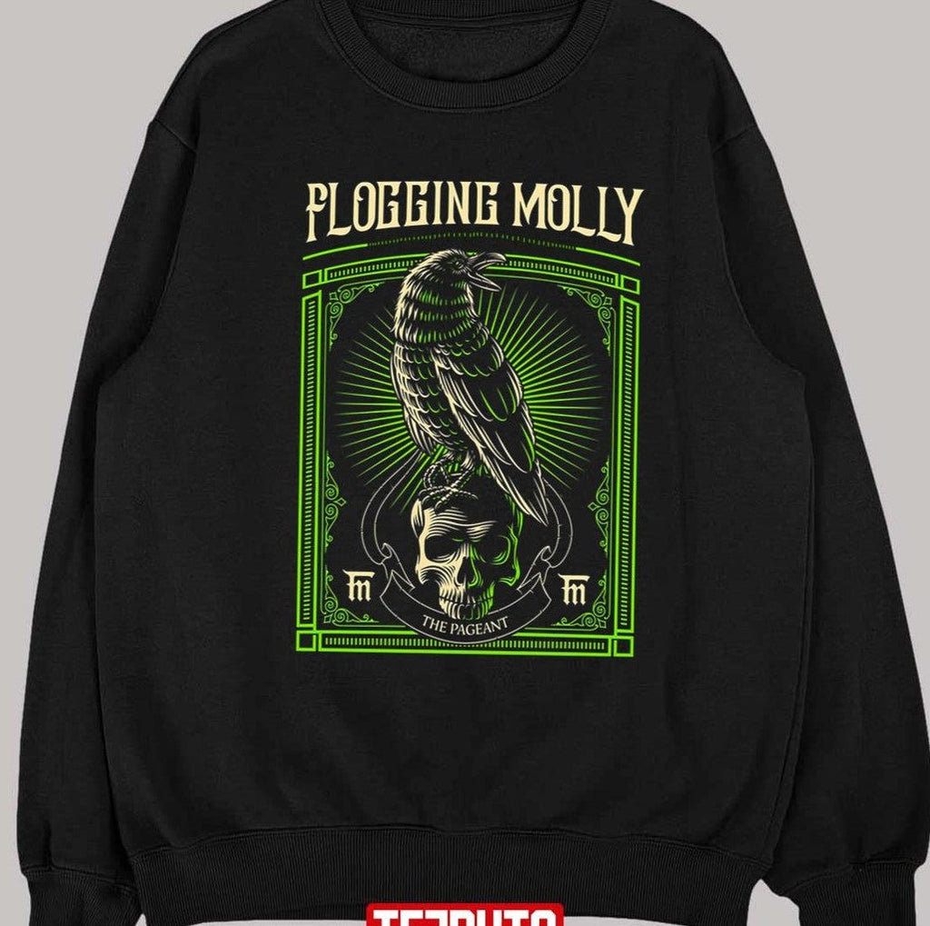 Black Crow And Skull Green Background Flogging Molly Unisex T-Shirt