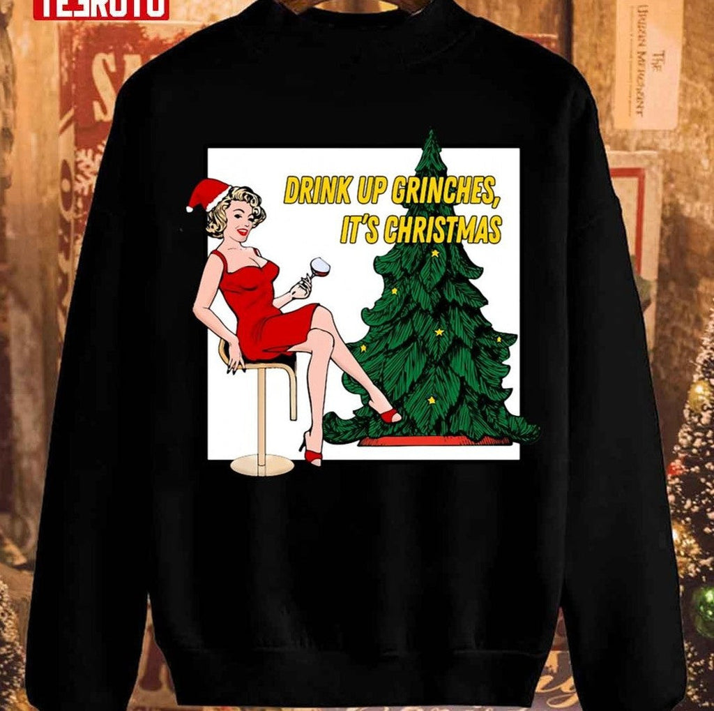 Retro Christmas Drink Up Grinches Unisex Sweatshirt