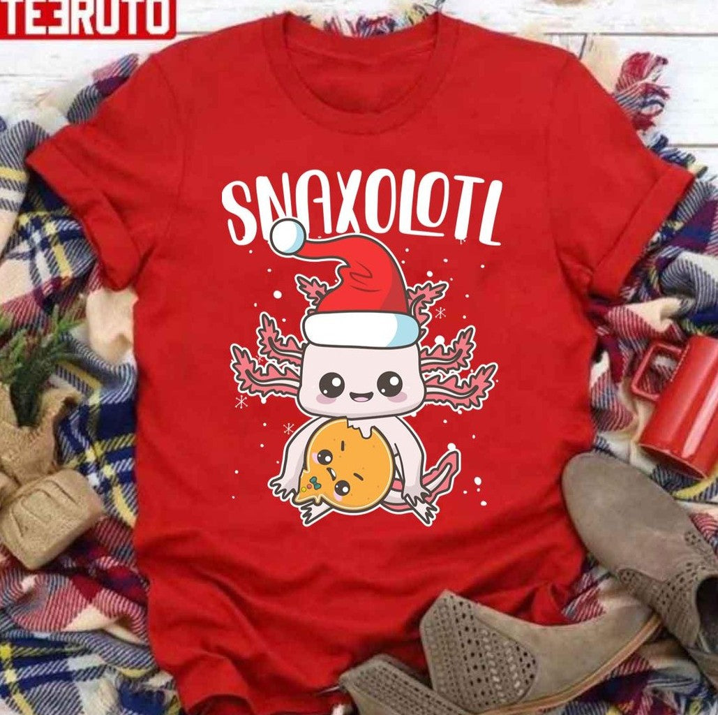 Snaxolotl Christmas Axolotl Eating A Gingerbread Cute Chibi Kawaii Christmas Unisex Sweatshirt