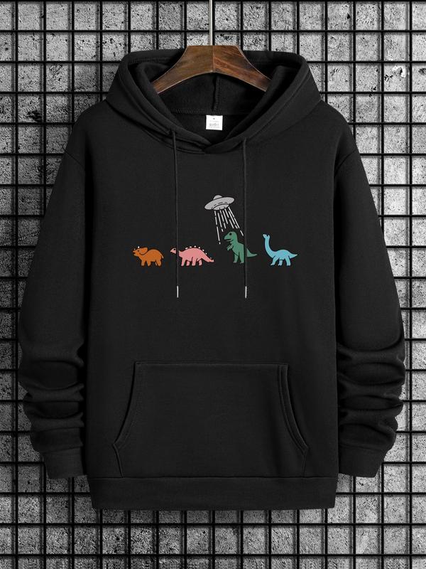 Unisex Men's Dinosaur Print Essentials Hoodie, Casual Drawstring Sweatshirt for Daily Wear, Comfortable Outdoor Men's FashionÂ 
