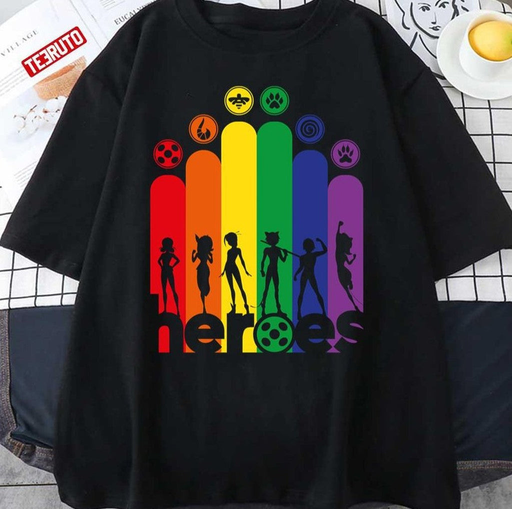 Rainbow Collection All Heroez Icons Miraculous Ladybug Unisex T-Shirt