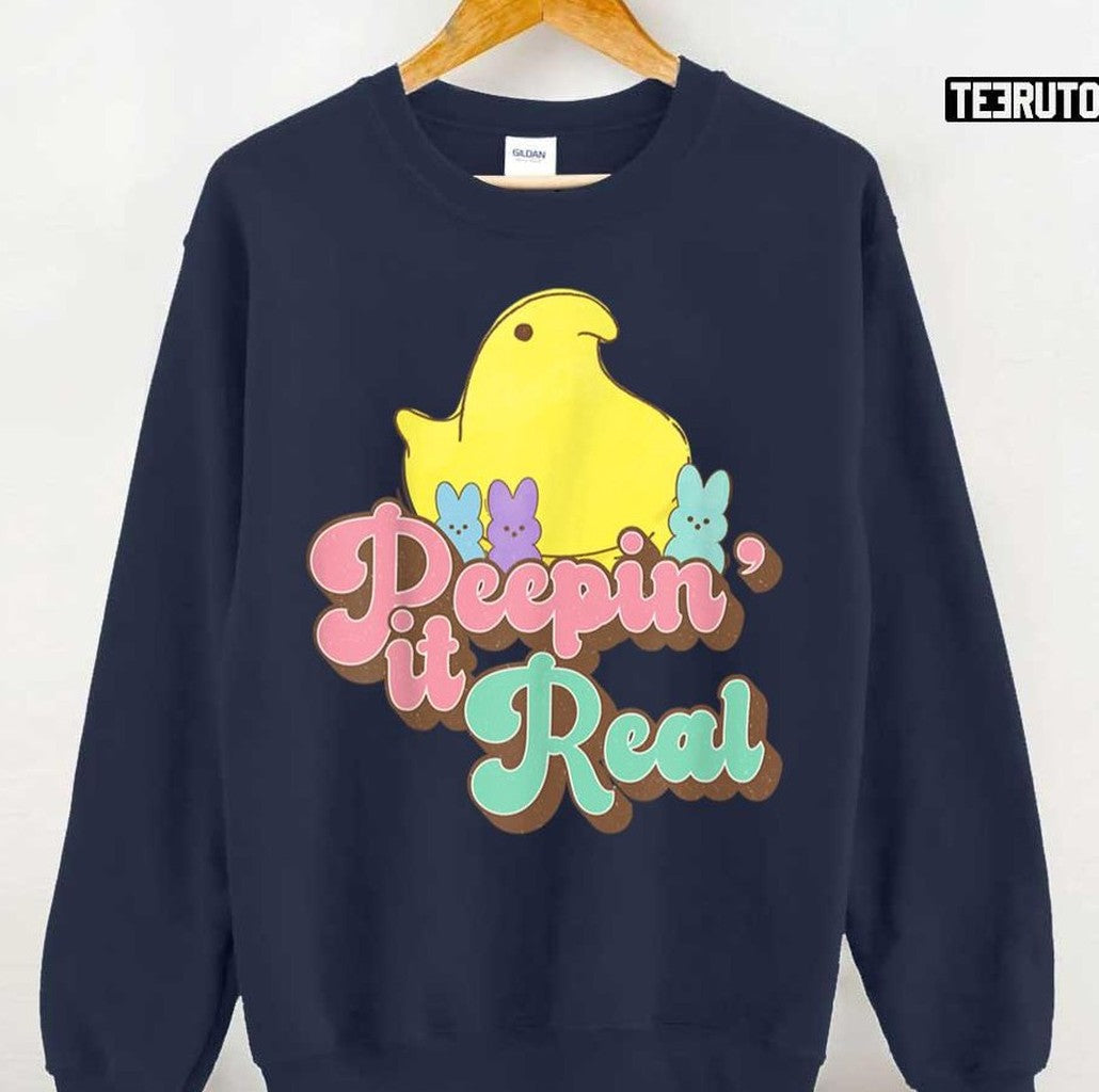 Peepin' It Real Vintage Cute Chicken Bunny Rabbit Easter Day Unisex T-Shirt
