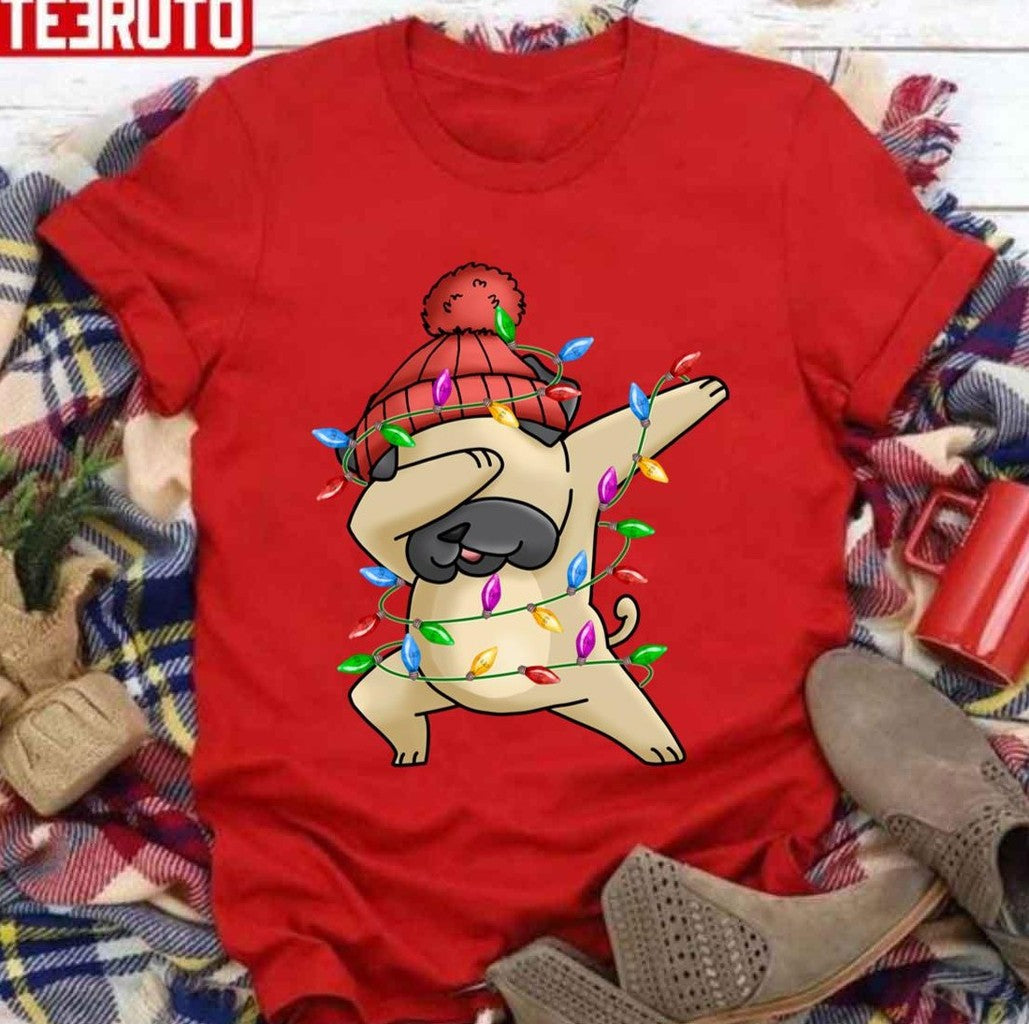 Pug Christmas Lights Santa Dabbing Through The Snow Unisex Sweatshirt