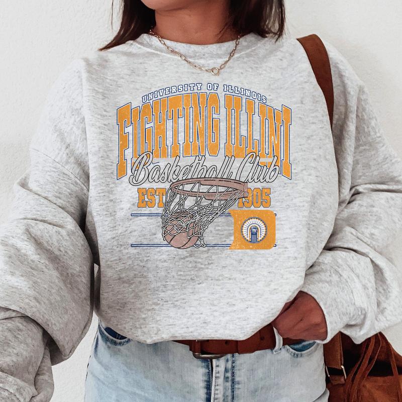 Vintage Illinois Fighting Illini NCAA Division I Men's Basketball Shirt, University of Illinois NCAA College Basketball Shirt, Crewneck, Cotton, Shirt