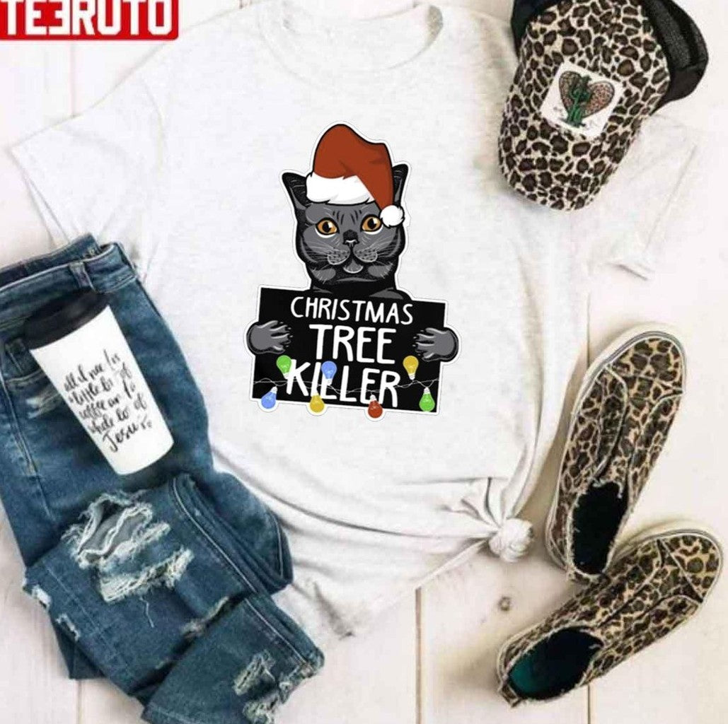 Santa Black Cat Christmas Tree Killer Mugshot Unisex Sweatshirt