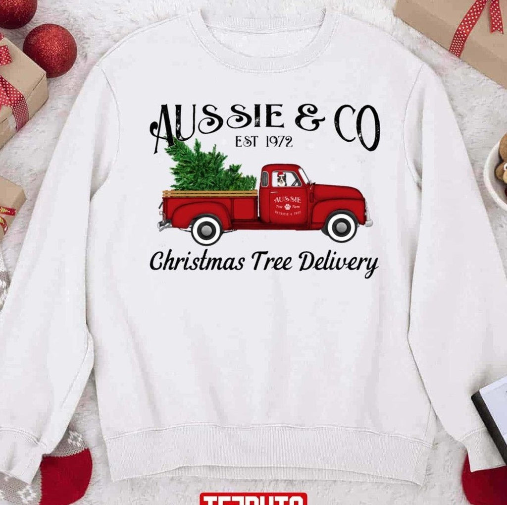 Aussie Australian Shepherd Christmas Tree Antique Truck Unisex Sweatshirt
