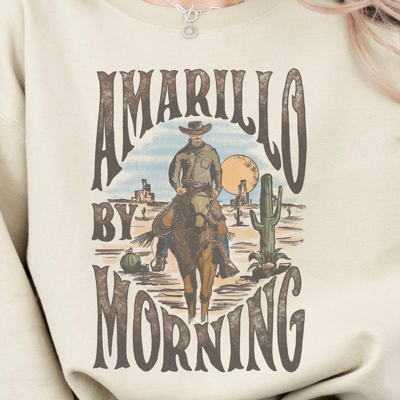 Amarillo by Morning Crewneck, Women's Cozy Sweatshirt, Oversized Printed County Music Shirts, Vintage Retro Pullover, Perfect Gift Soft Womenswear