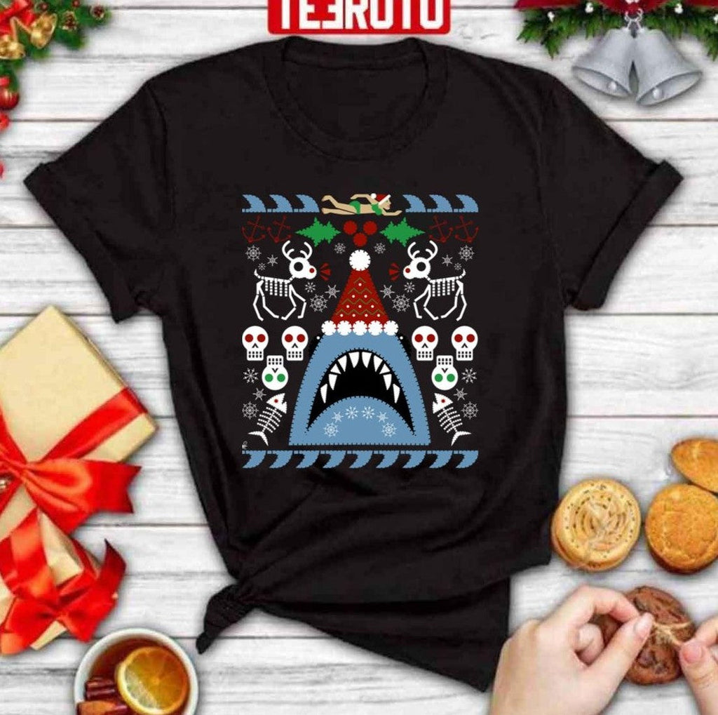 Santa Jaws Ugly Chritstmas Sweater Pattern Unisex Sweatshirt