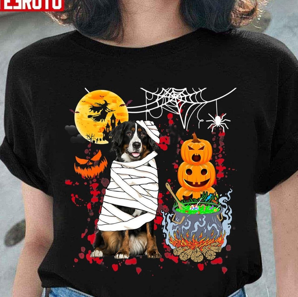 Bernese Mountain Dog Mummy Halloween Dog Scary Pumpkins Unisex Sweatshirt