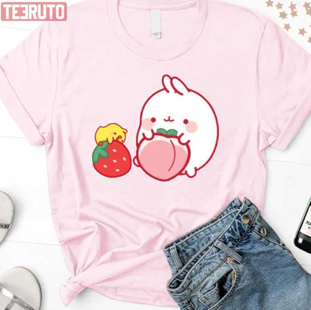 Strawberry And Peach Design Molang &amp; Puipui Unisex Sweatshirt