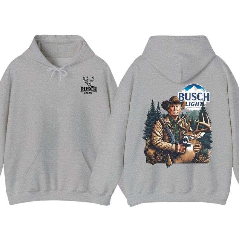 Busch Light Hunting Hoodie,T-shirt - Hunter with Deer Graphic Hoodie for Outdoor Enthusiasts, Perfect for Nature Lovers Menswear unisex hoodie