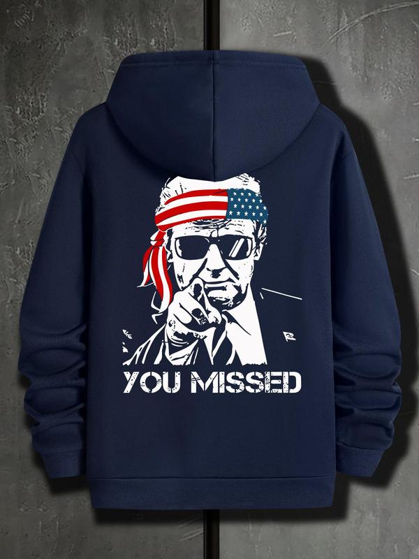 Men's American Flag Print Drawstring Hoodie, Casual Regular Fit Sweatshirt for Spring & Fall, Daily Wear Fashion for MenÂ 