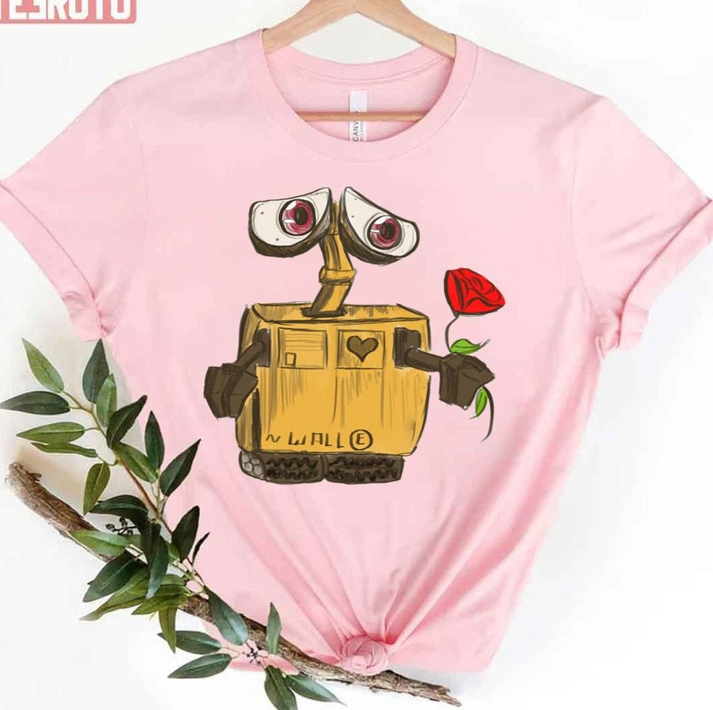Sad Wall-E And A Red Rose Unisex T-Shirt