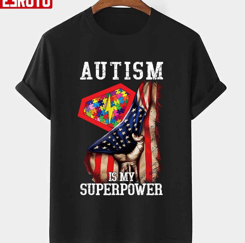 Autism Is My Super Power Superhero Vintage Flag Unisex T-shirt