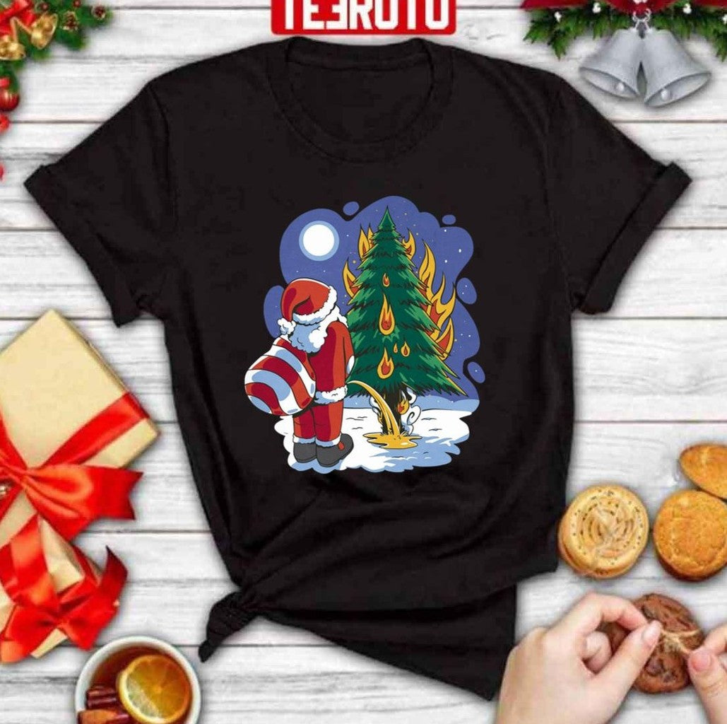Santa Claus Peeing On A Burning Christmas Tree Unisex Sweatshirt