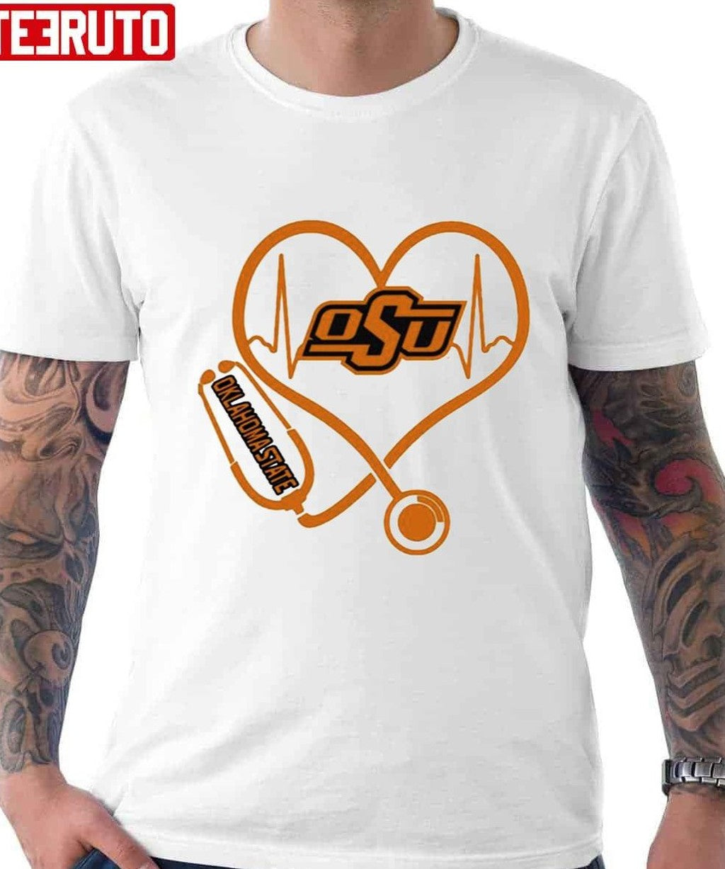 Nurse Love Oklahoma State Cowboys Heartbeat Unisex T-Shirt