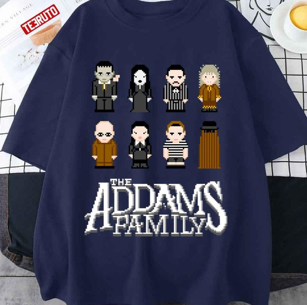 The Family Addams Pixel Halloween Characters Design Unisex T-shirt