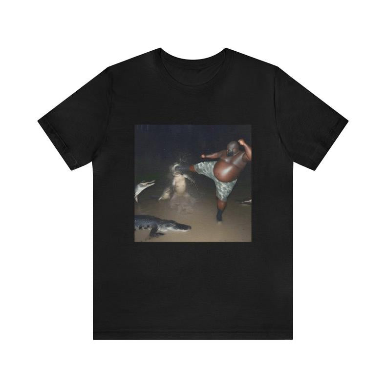 Man Kicking Alligator In Head Funny Meme Shirt - Funny Shirts, Parody Tees, Funny Meme, Gift Tee, Gift Meme, Alligator Meme, Unisex Tee