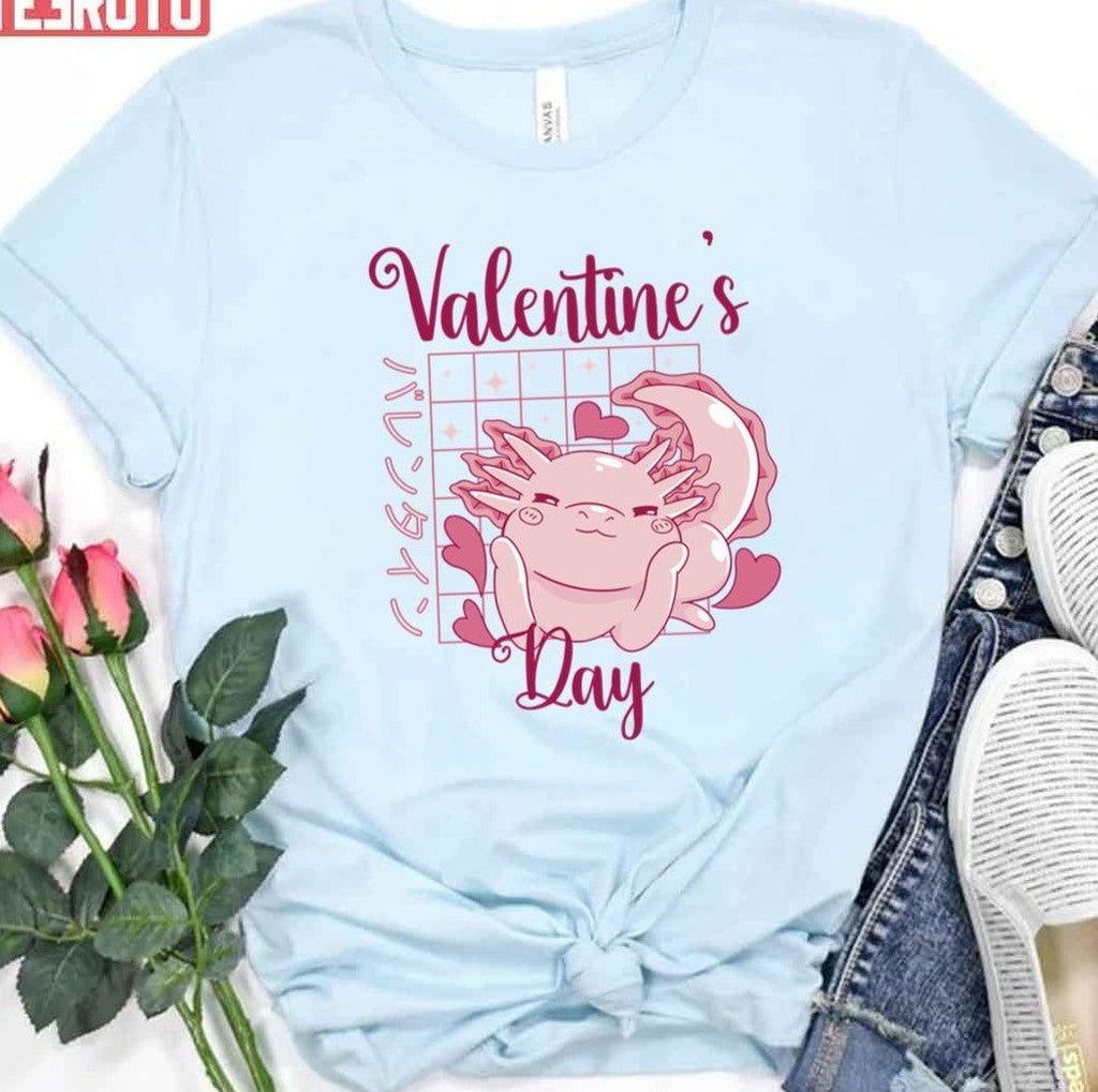 Axolotl Valentines Day Japanese Anime Axolotl Valentines Unisex T-Shirt