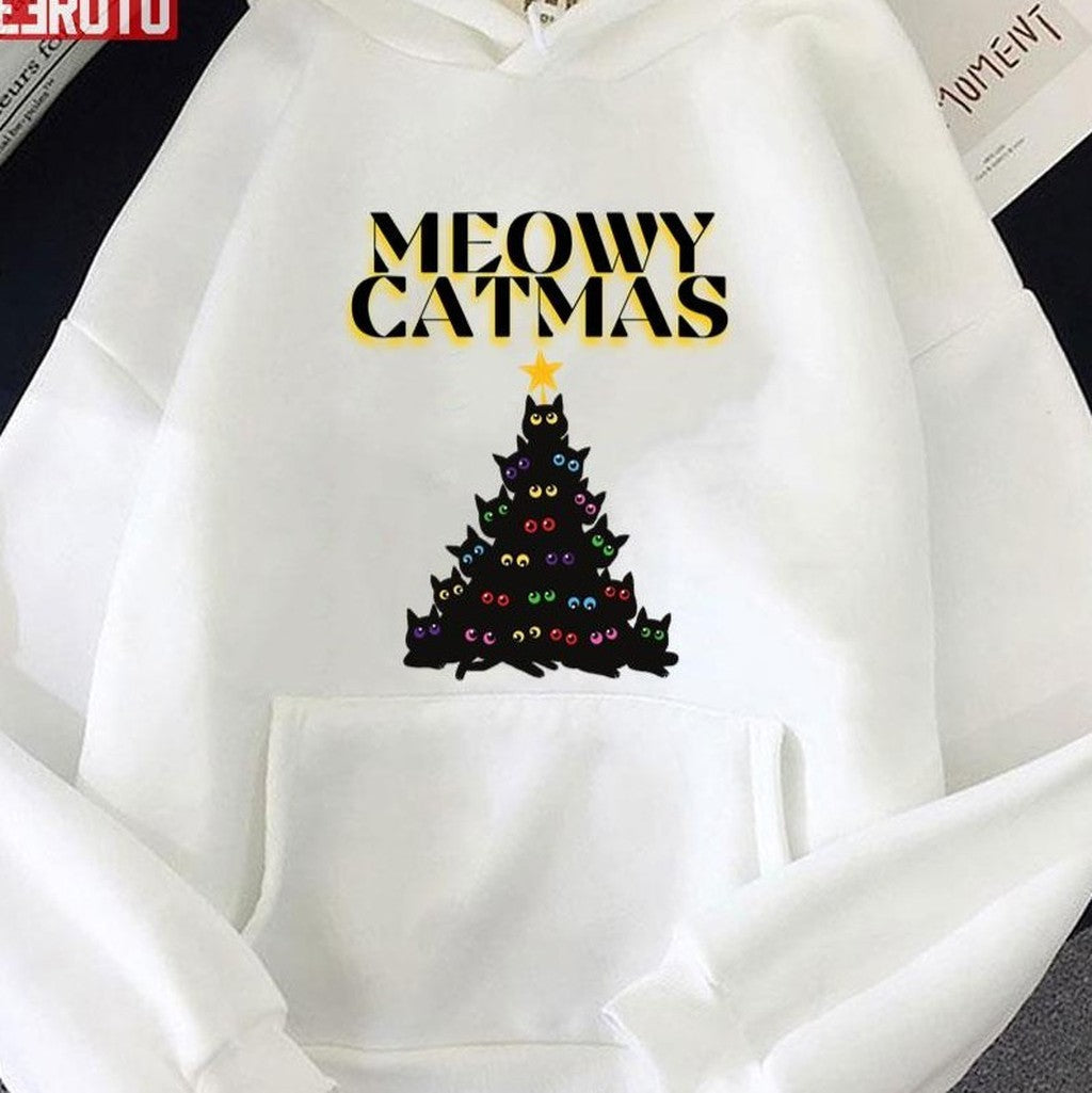 Black Christmas Tree Christmas Meowy Catmas Unisex Sweatshirt