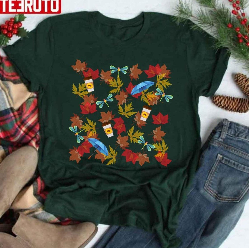 Autumn Leaves Umbrellas Coffee Cups Fireflies Gilmore Pattern Gilmore Girls Unisex Sweatshirt