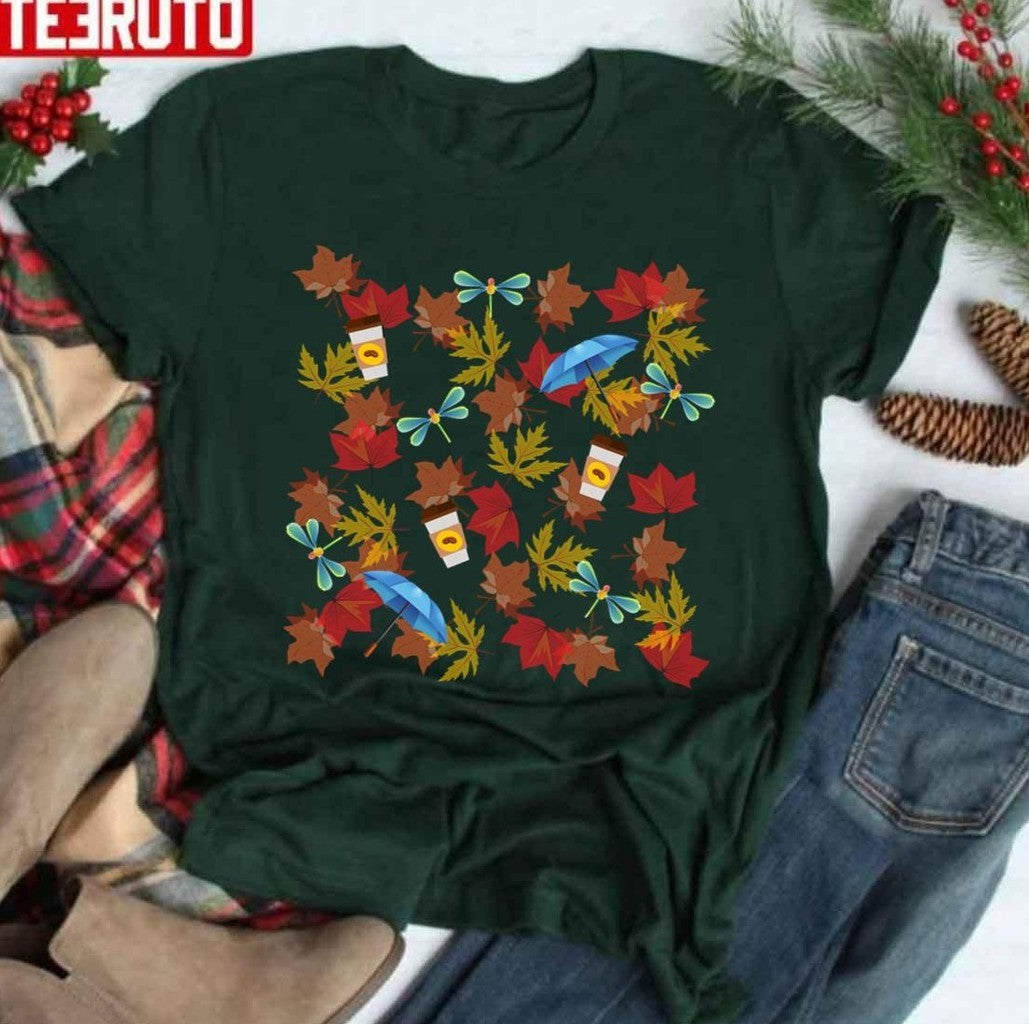 Autumn Leaves Umbrellas Coffee Cups Fireflies Gilmore Pattern Gilmore Girls Unisex Sweatshirt