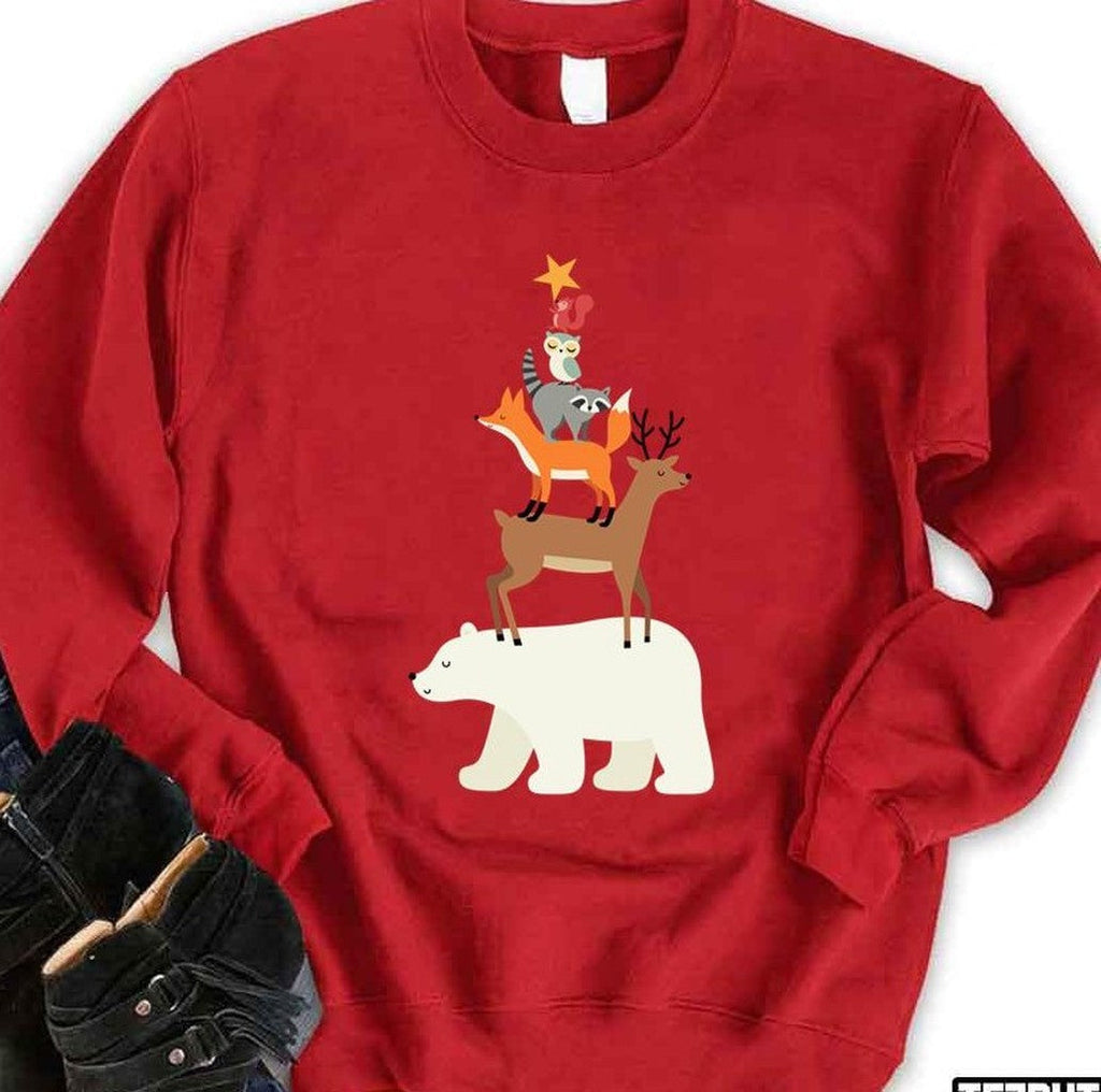 Picking Stars Animal Christmas Tree Unisex Sweatshirt